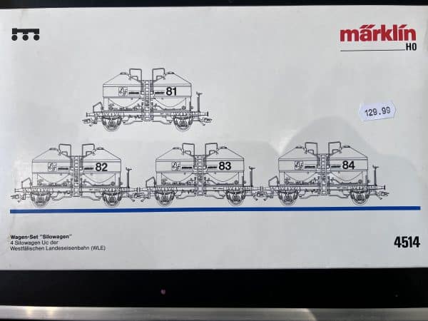 Märklin 4514 coffret de 4 wagons-silo, WLE, 3 rails, H0, Ep IV